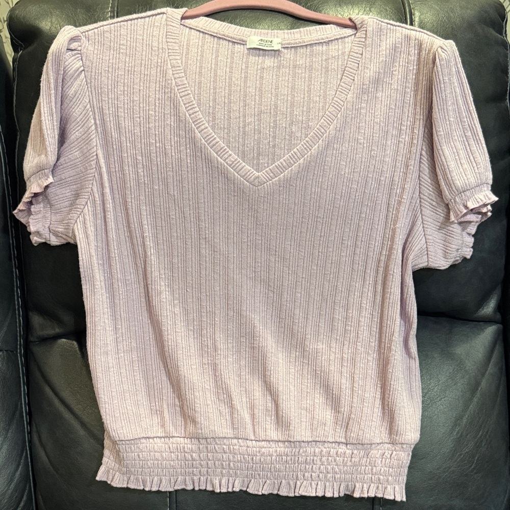 Ardene Light Purple Ribbed V-Neck Cropped Blouse Size Large